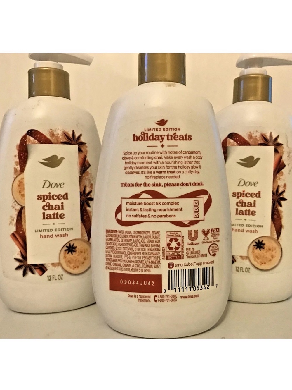 Dove Spiced Chai Latte hand wash soap 12 oz Pump Holiday Treats Limited ED x3 - Picture 2 of 3